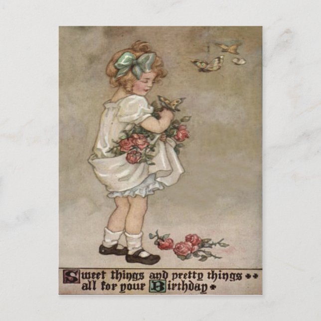 Postal Cumpleaños de Mariposa Rosa Niña (Anverso)