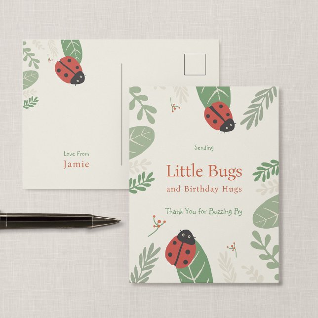Postal Cumpleaños de Mariquita Agradecimiento (Ladybird Meadow - Children's Birthday Thank You Postcard)