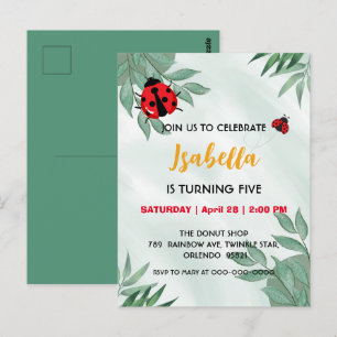 Postal Cumpleaños de mariquita de lunares rojos lindos en