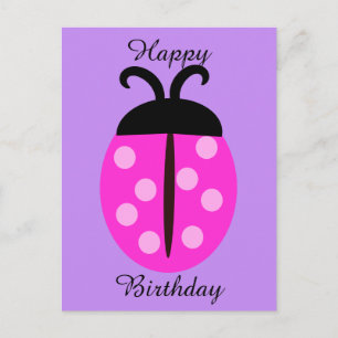 Postal Cumpleaños de mariquita rosa linda