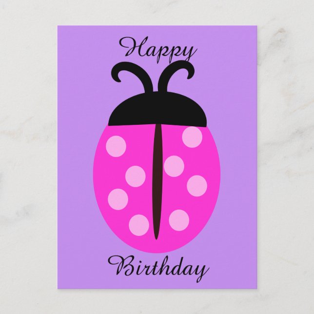 Postal Cumpleaños de mariquita rosa linda (Anverso)