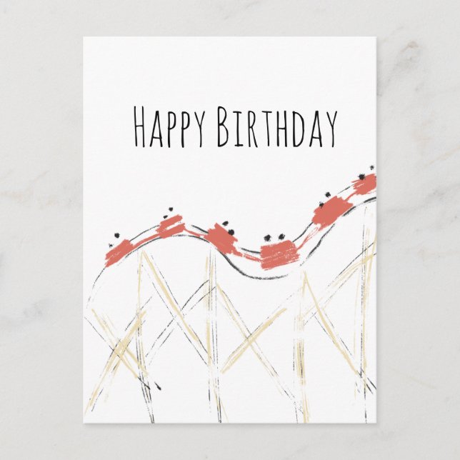 Postal Cumpleaños de Montaña Rusa Dibujada a Mano (Anverso)