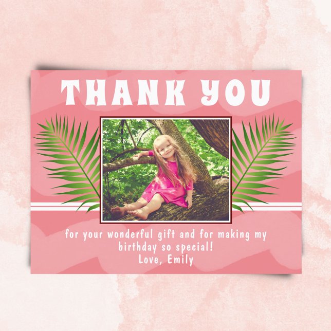 Postal Cumpleaños de niña con foto de hoja tropical de ac (Subido por el creador)