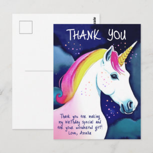 Postal Cumpleaños de niña de Unicornio Mágico Estrellas L