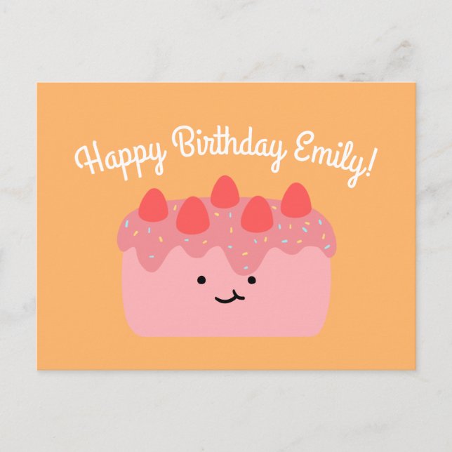 Postal Cumpleaños de niña pastel de fresa rosa celebració (Anverso)