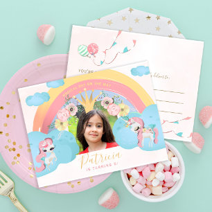 Postal Cumpleaños de niñas princesa rosa y dorado FOTO fi