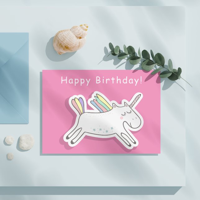 Postal Cumpleaños de niñas - Unicornio lindo (Subido por el creador)