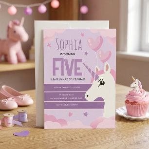 Postal Cumpleaños de niñas Unicornio Morado Lindo Niños
