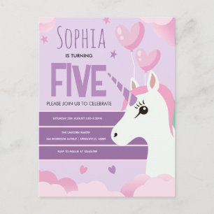 Postal Cumpleaños de niñas Unicornio púrpura lindo Kids