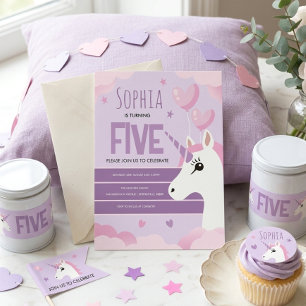 Postal Cumpleaños de niñas Unicornio púrpura lindo Kids