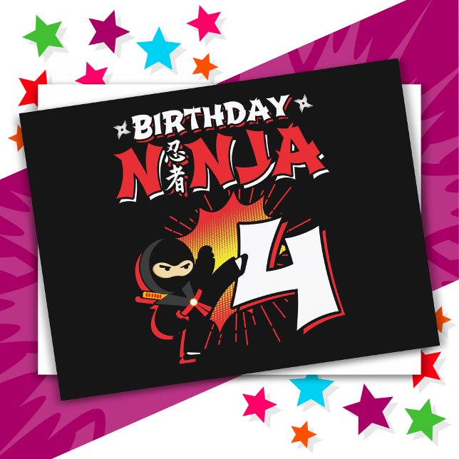 Postal Cumpleaños de Ninja al Estilo de Cómic para un Niñ (Subido por el creador)