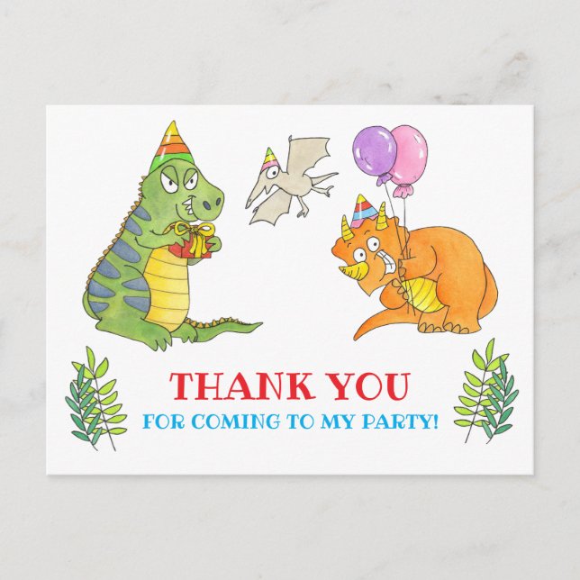 Postal Cumpleaños de Niño Dinosaurio Gracias  (Anverso)