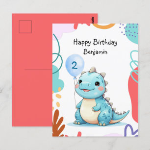 Postal Cumpleaños de niño salvaje dinosaurio lindo fiesta