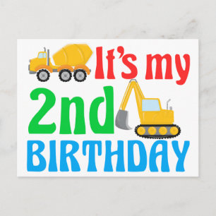 Postal Cumpleaños de niños 2do niño Vehículo de construcc