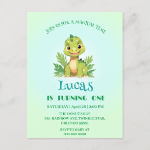Postal Cumpleaños de niños dinosaurio lindo selva salvaje