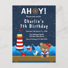 Cumpleaños de Oso de Niña Náutica Rojo y Azul Mari