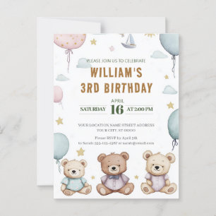 Postal Cumpleaños de oso de peluche lindo personalizado