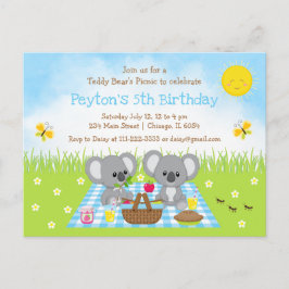 Postal Cumpleaños de Oso Koala con Manta a Cuadros Azules
