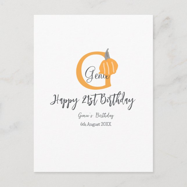 Postal Cumpleaños de otoño de calabaza naranja 21 pastel  (Anverso)