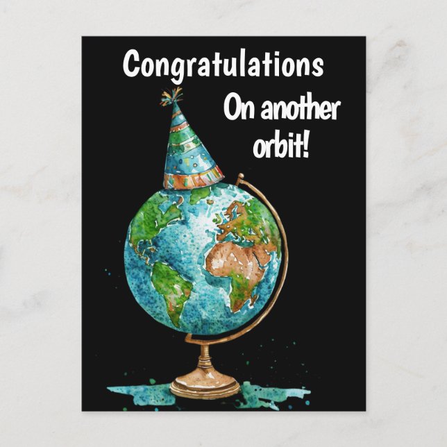 Postal Cumpleaños de otra órbita - Gorra Fiesta de Globe (Anverso)
