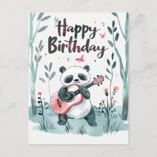 Postal Cumpleaños de panda acuarela lindo tocando guitarr