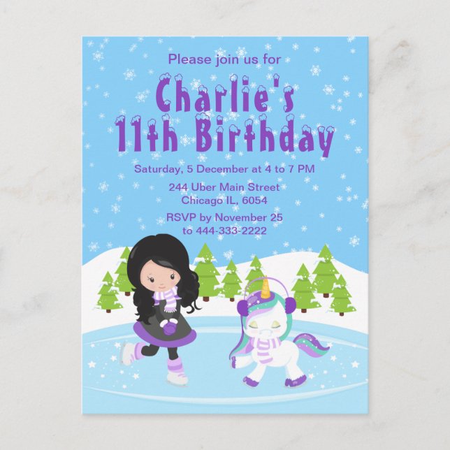 Postal Cumpleaños de patinaje sobre hielo de invierno Chi (Anverso)