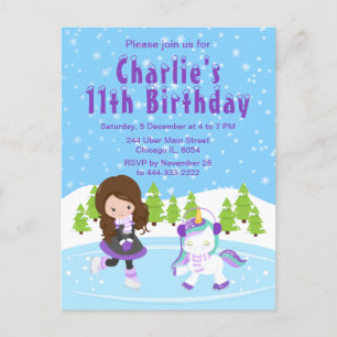 Postal Cumpleaños de patinaje sobre hielo de invierno niñ