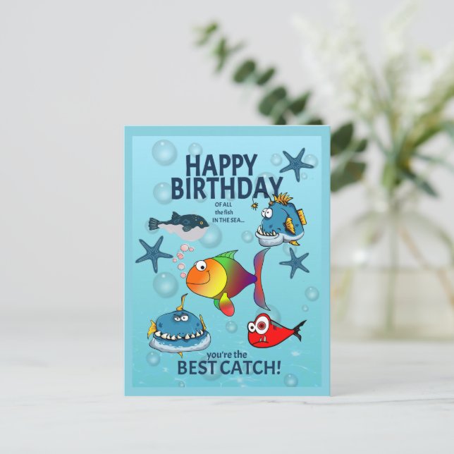 Postal Cumpleaños de pez divertido (Anverso de pie)