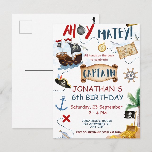 Postal Cumpleaños de Pirata Lindo (Anverso / Reverso)