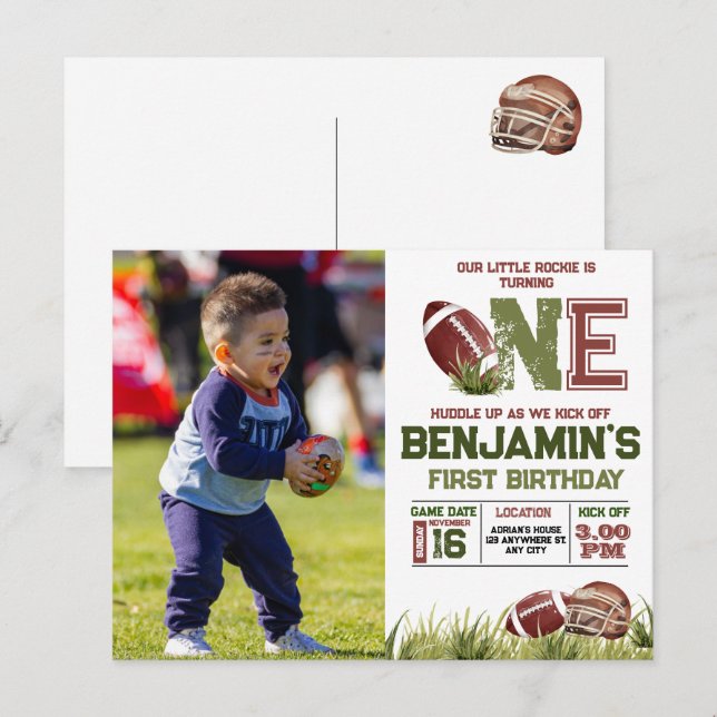 Postal Cumpleaños de Primer Año de Fútbol (Anverso / Reverso)