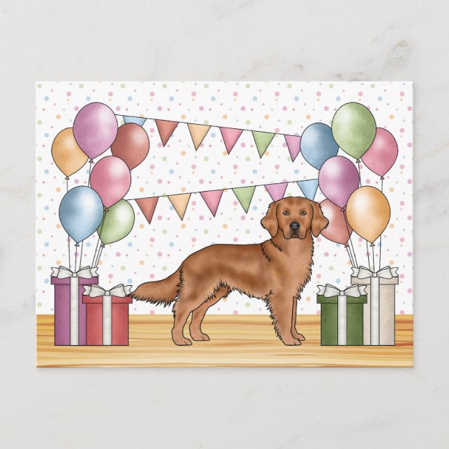 Postal Cumpleaños de Red Golden Retriever Colorful Pastel (Anverso)