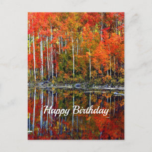 Postal Cumpleaños de Reflexión de Árboles de Otoño Naranj