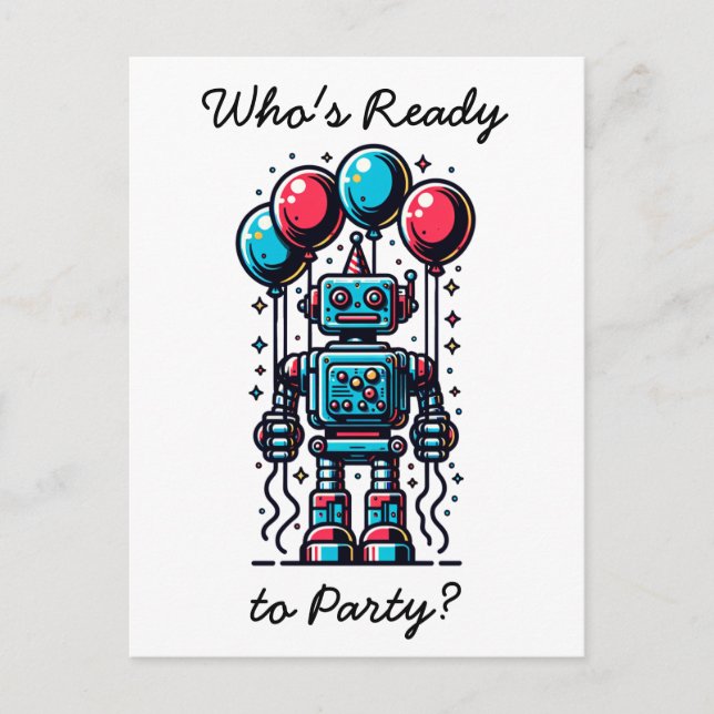 Postal Cumpleaños de Robot Themed Boy (Anverso)