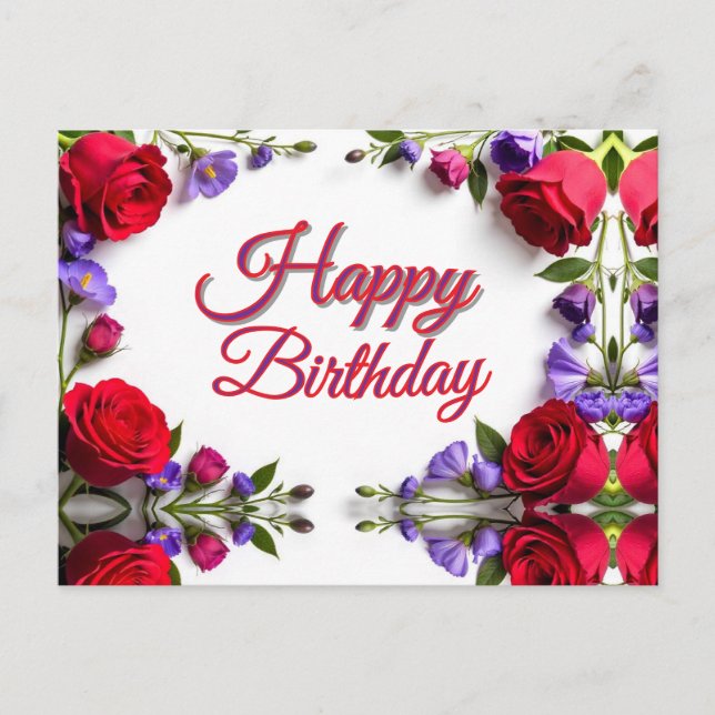 Postal Cumpleaños de Rosas Rojas (Anverso)
