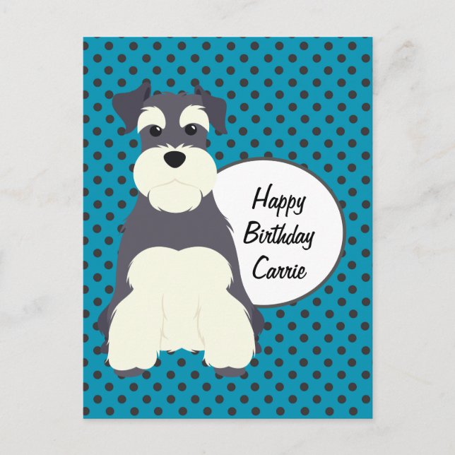 Postal Cumpleaños de Schnauzer y Polka Dots (Anverso)