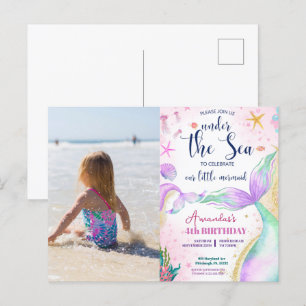 Postal Cumpleaños de Sirena Acuarela Bajo el Mar