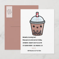 Cumpleaños de Té Burbuja Kawaii Café Marrón