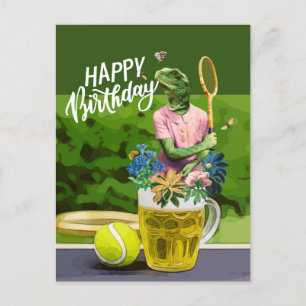 Postal Cumpleaños de tenis con estruendo de cerveza y bol