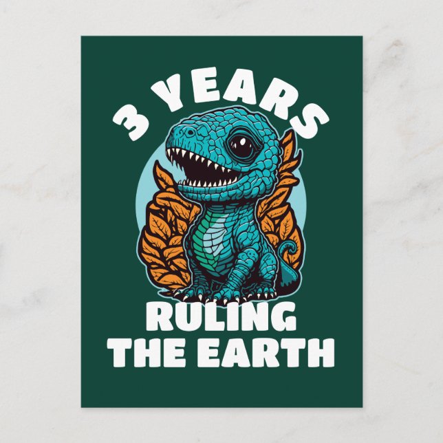 Postal Cumpleaños de tres años del dinosaurio bebé (Anverso)