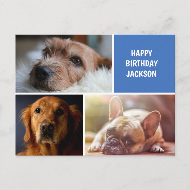 Postal Cumpleaños de tres Personalizados Collages de foto (Anverso)