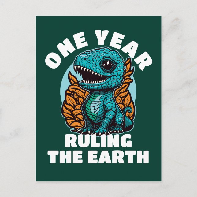 Postal Cumpleaños de un año del bebé dinosaurio (Anverso)