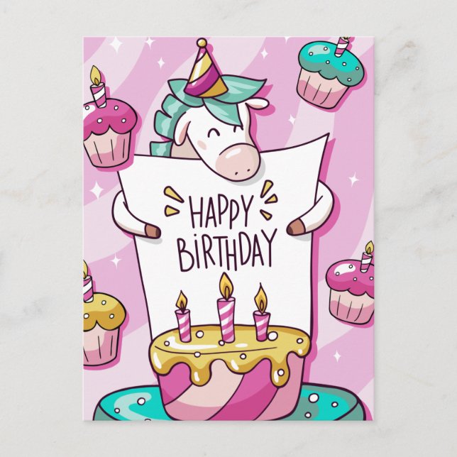 Postal Cumpleaños de Unicornio (Anverso)