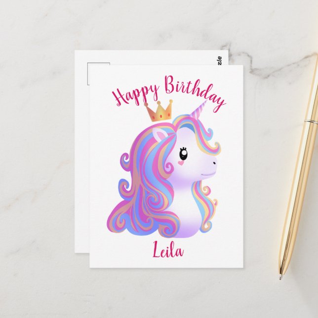 Postal Cumpleaños de Unicornio Caprichoso (Anverso/Reverso In Situ)