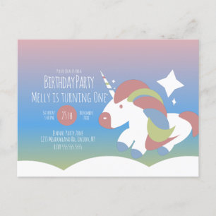 Postal Cumpleaños de Unicornio Nubes Gradiente Colorido  