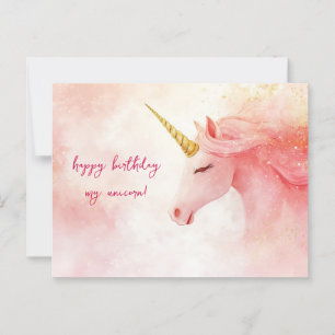 Postal Cumpleaños de Unicornio Rosa