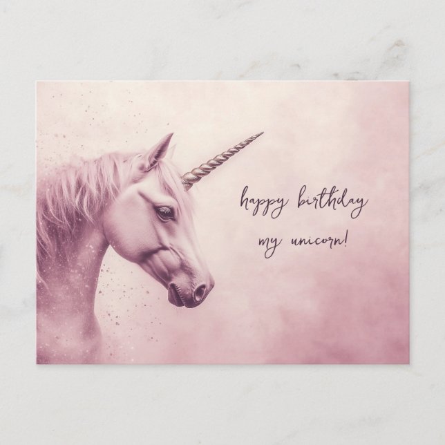 Postal Cumpleaños de Unicornio Rosa (Anverso)