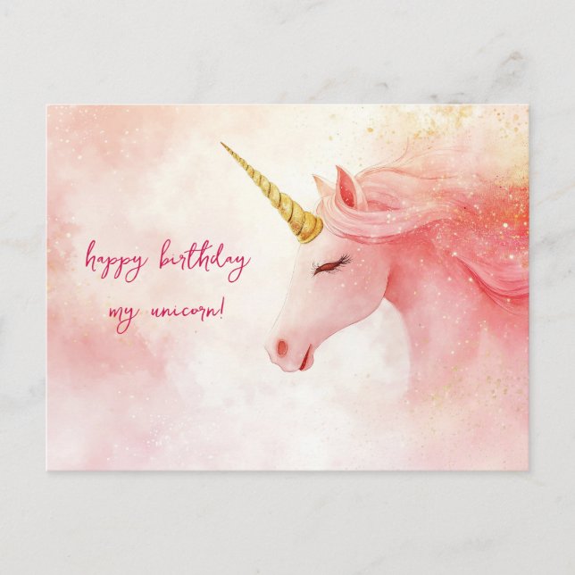 Postal Cumpleaños de Unicornio Rosado (Anverso)