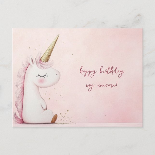 Postal Cumpleaños de Unicornio Rosado (Anverso)
