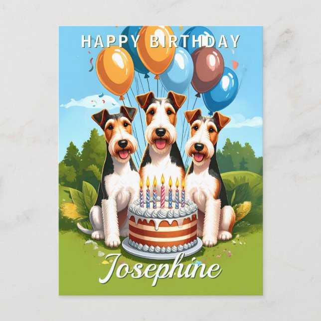 Postal Cumpleaños de Wire Hair Fox Terriers (Anverso)