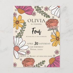 Postal Cumpleaños del Chica del tema de las flores silves